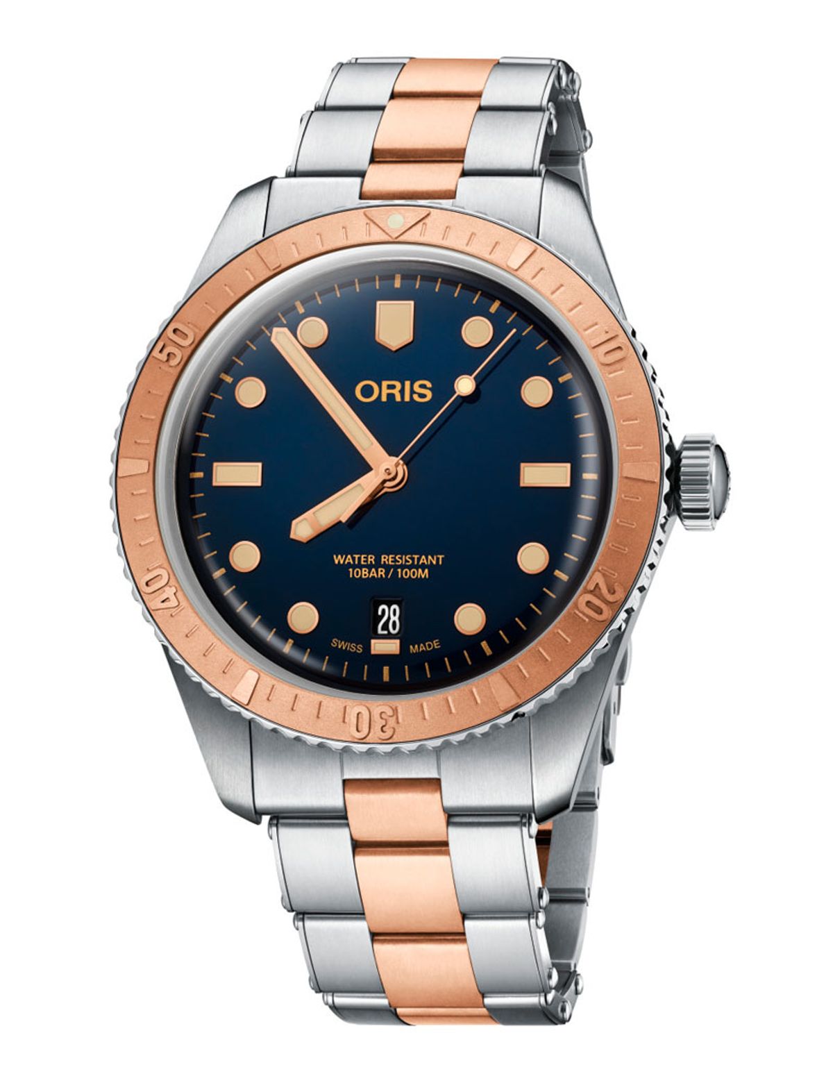 Oris Divers Herritage 65 Bronze armbåndsur, blå skive og tofarvet lænke -40mm