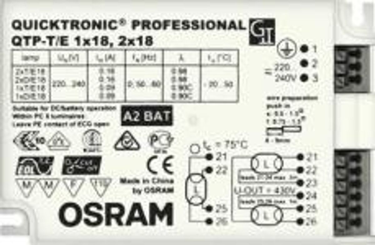 Osram Forkobling elektronisk QTP T/E 1/2x18W, 220-240V, HF-spole