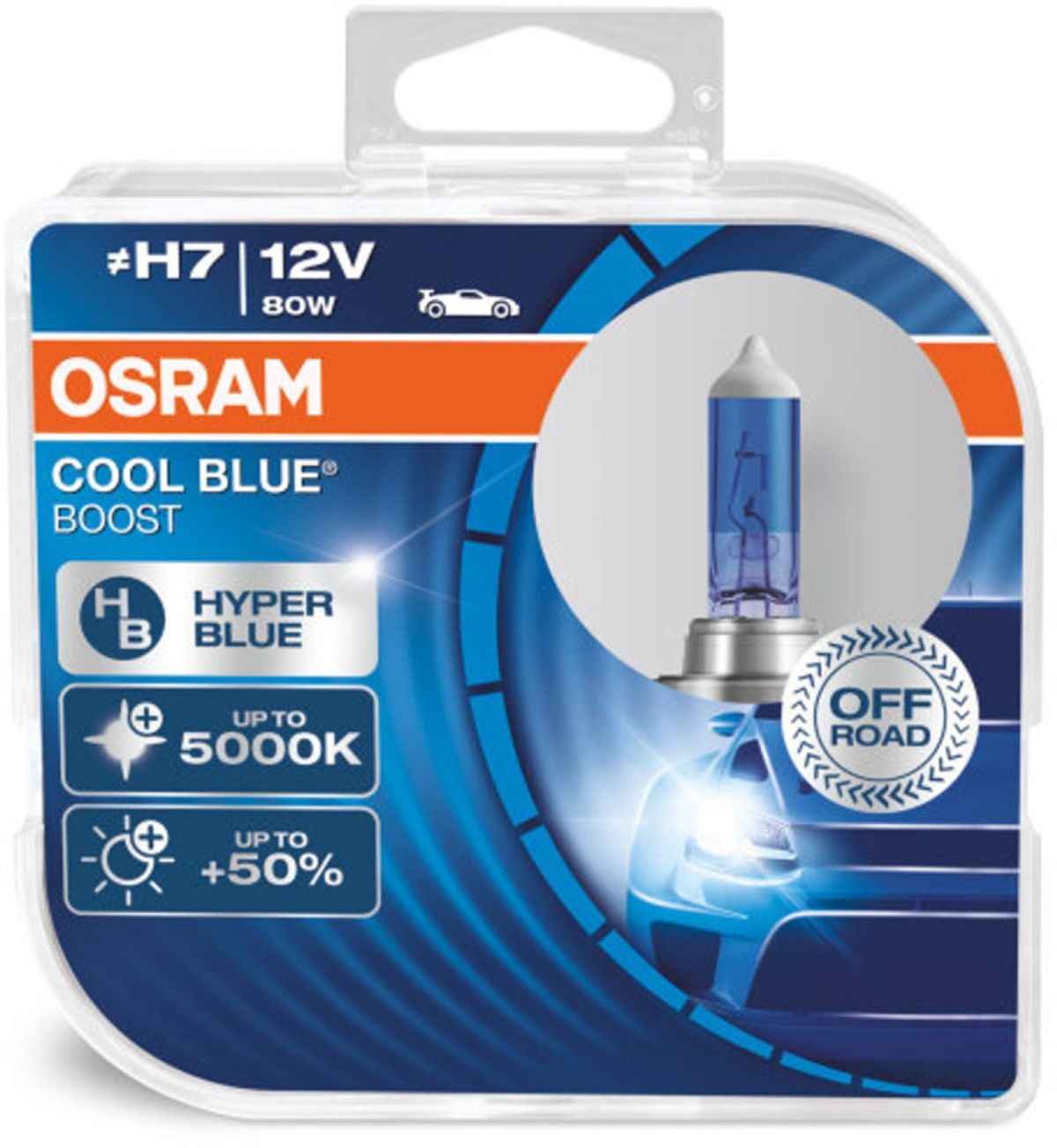 Osram H7 Cool Blue Boost pærer med +50% mere lys, (2 stk) pakke