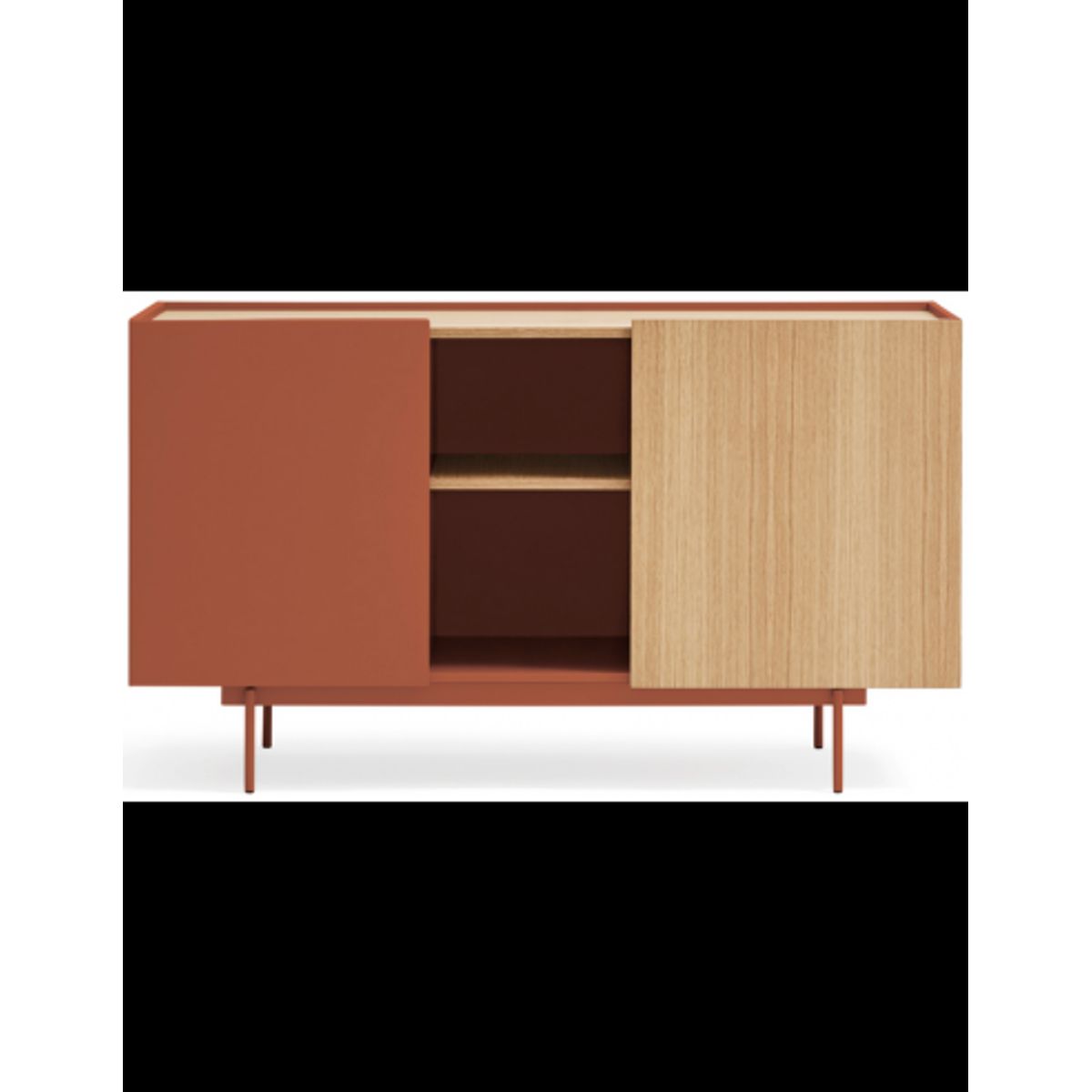 Otto sideboard i metal og melamin B130 cm - Rødorange/Eg