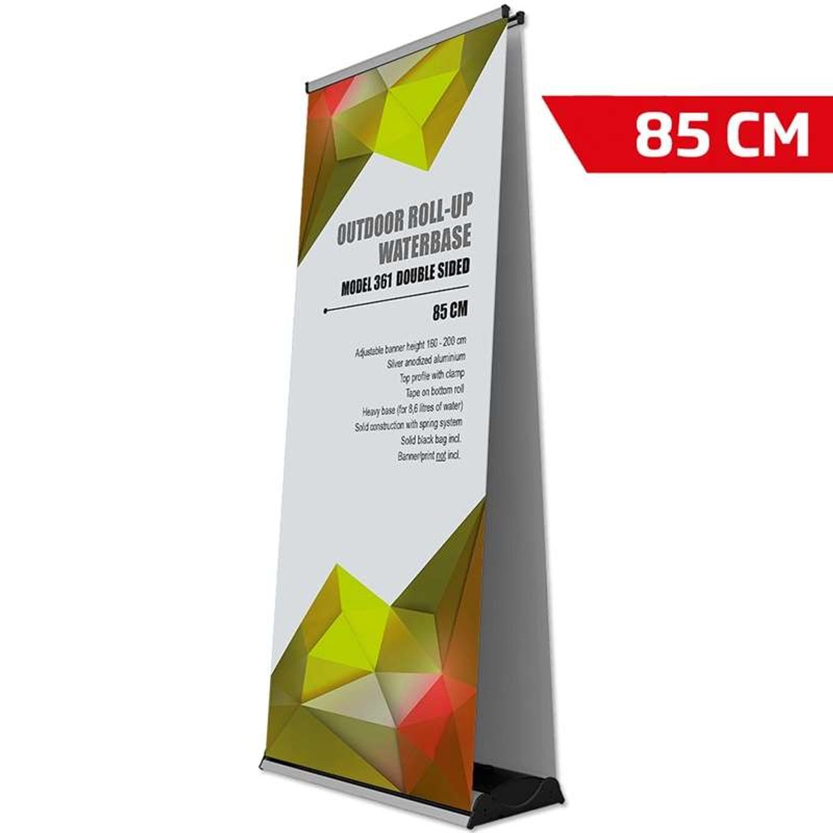 Outdoor Roll-up Waterbase, dobbeltsidet kassette, 85 x 160-200 cm