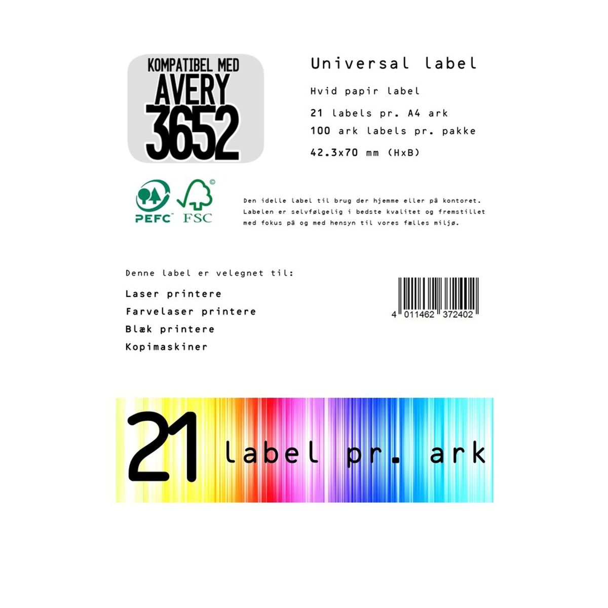 Outlet: Universal label A4 70 x42,3 21*etiket - kompatibel med Avery 3652