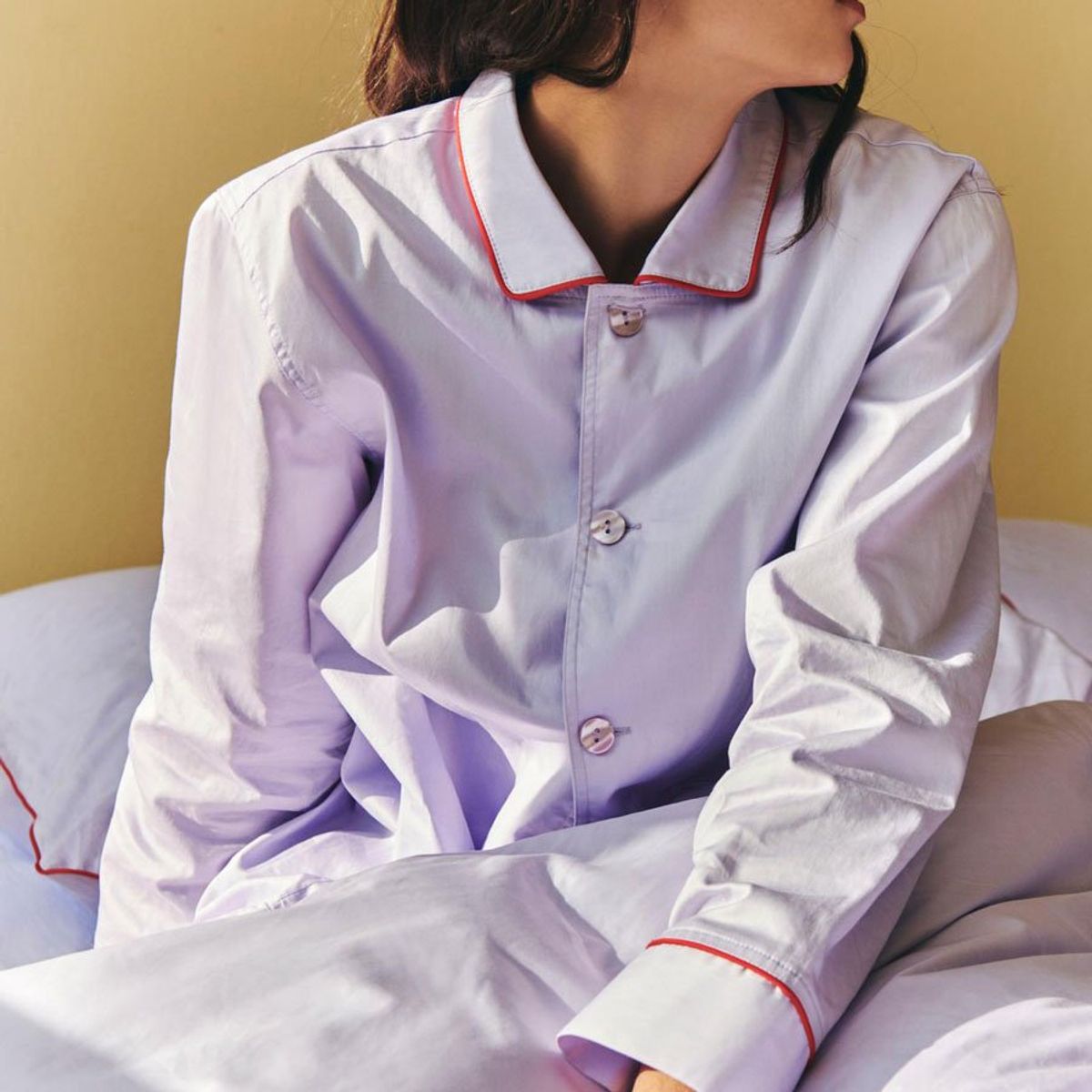 Outline Pyjama L/S Shirt - Soft Yellow, M/L