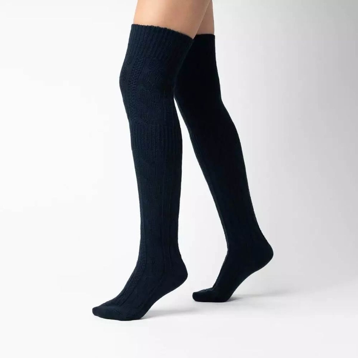 Over-Knee Kraftig Uld Damestrømper - Navy str. 35-37