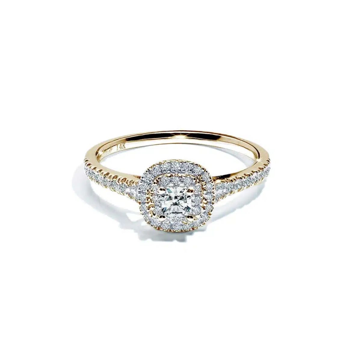 Oxford dobbelt halo guld radiant ring