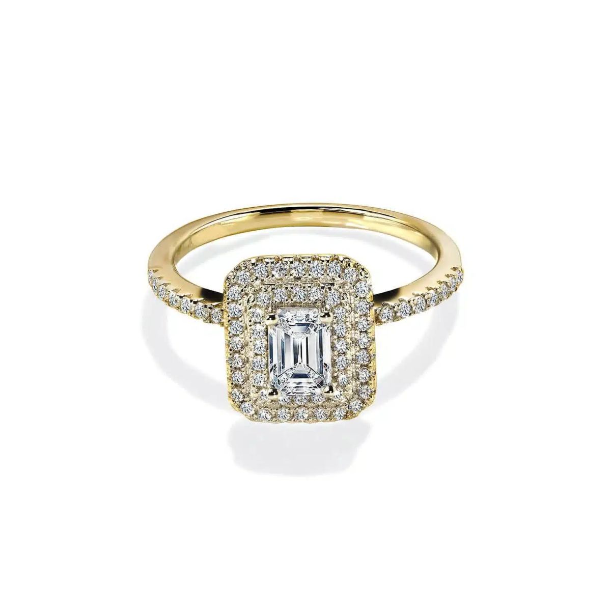 Oxford emerald cut dobbelt halo ring