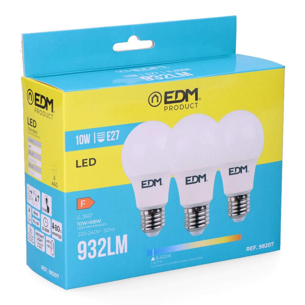 Pack of 3 LED bulbs EDM F 10 W E27 810 Lm Ø 6 x 10,8 cm (6400 K)