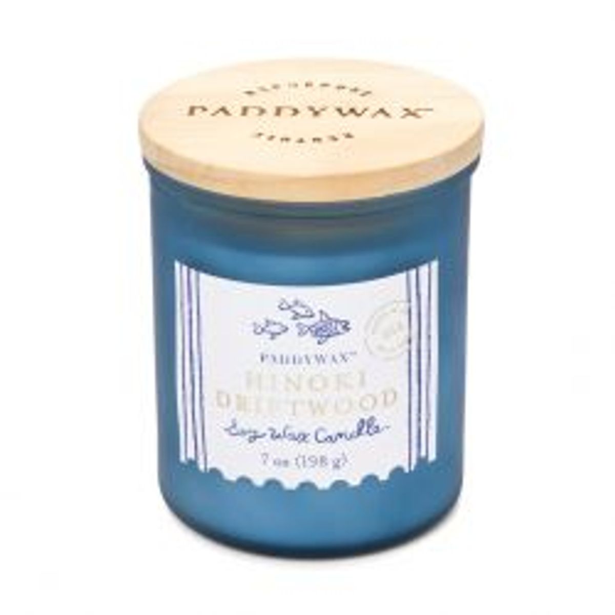 Paddywax Scented Candle Coastal Sea Blue Glass - Hinoki Driftwood - Duftlys