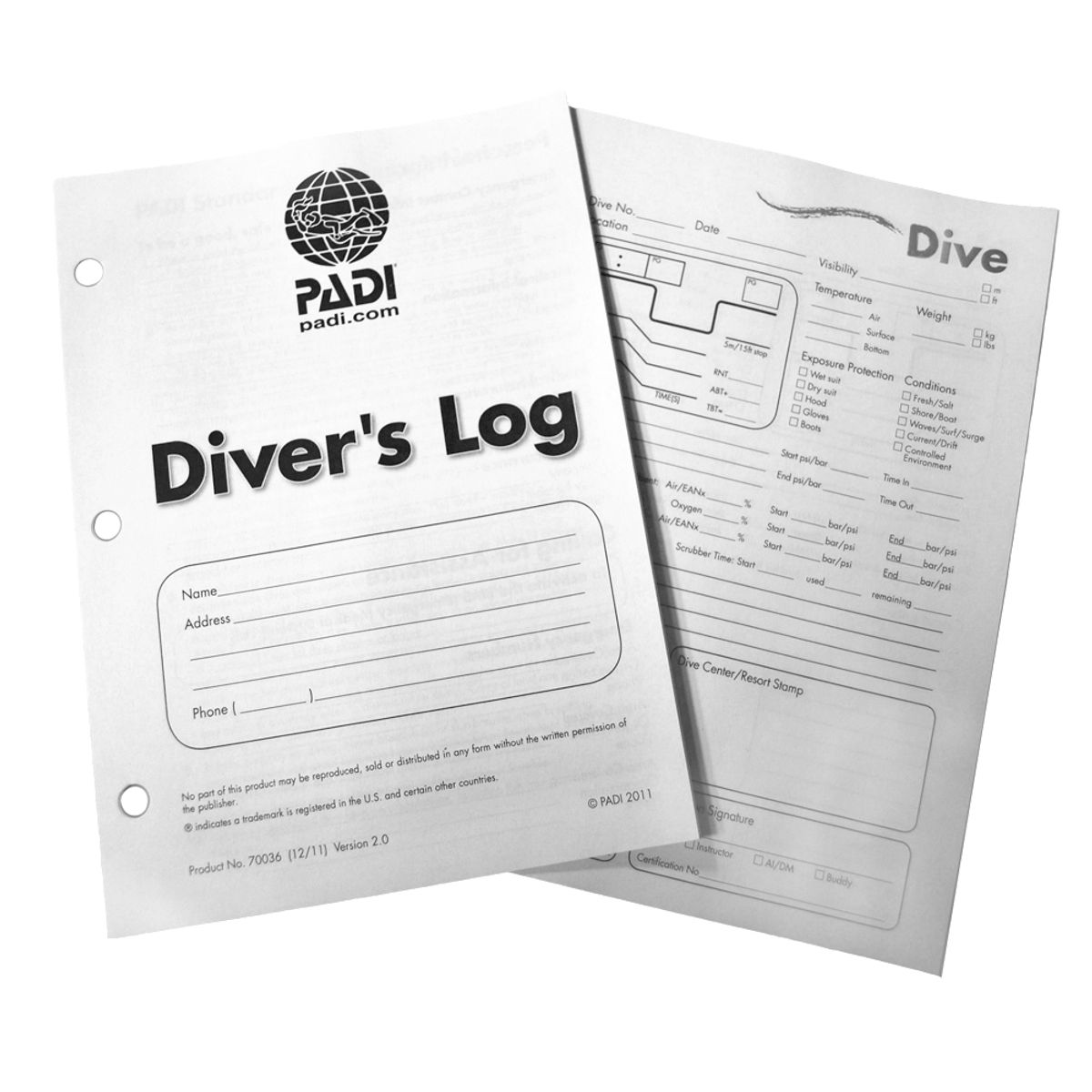 PADI logbog refill sider