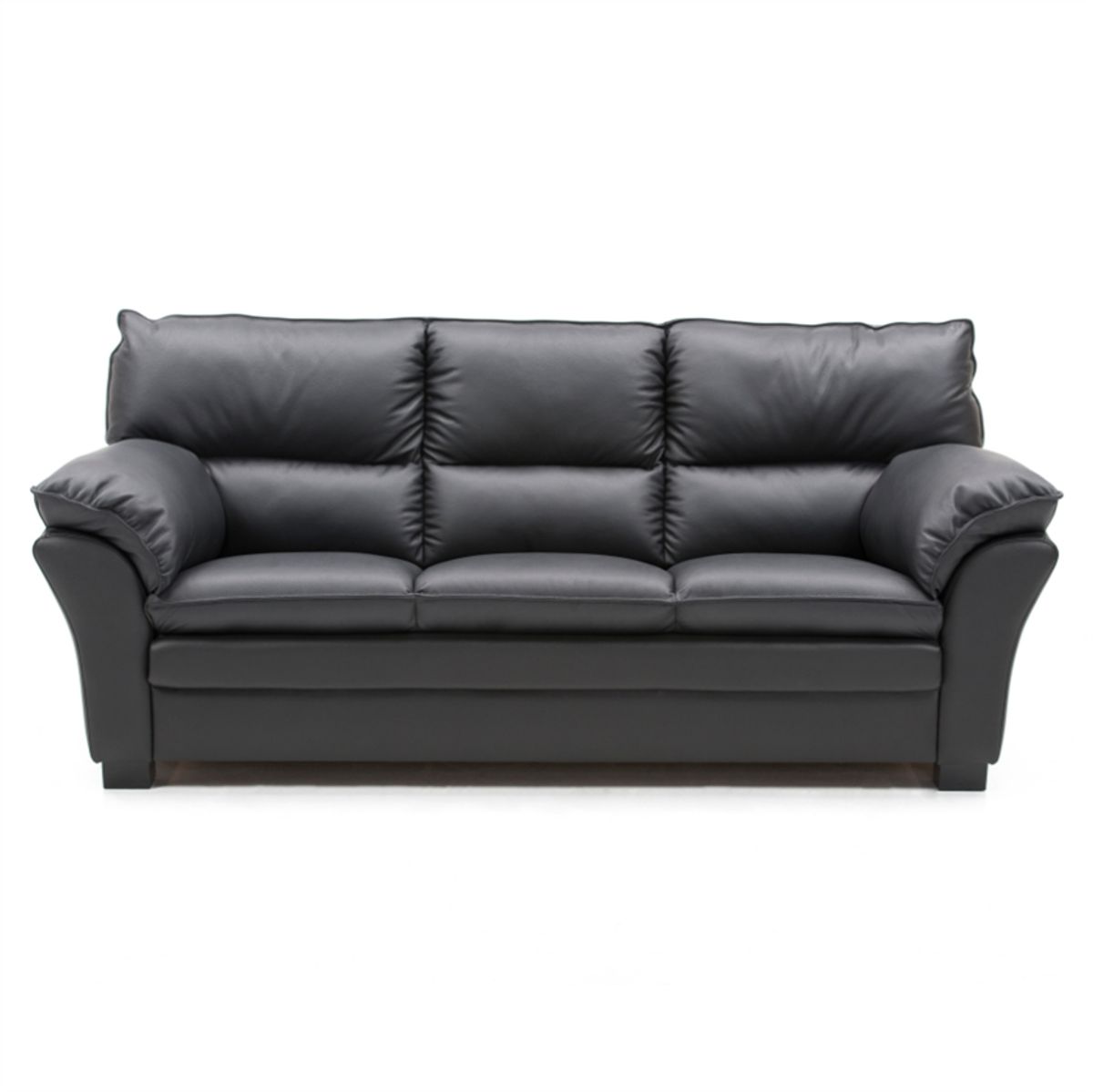 Palma 3.personers sofa | Sort semi/spalt læder m. ubehandlet bøg