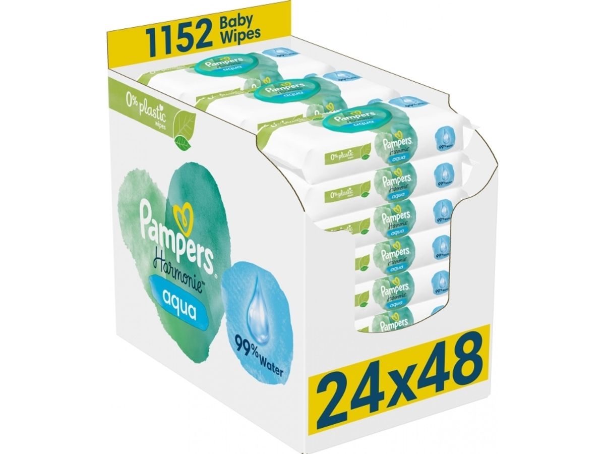 Pampers Harmonie Aqua Vådservietter 0% Plast 24X48 Stk.