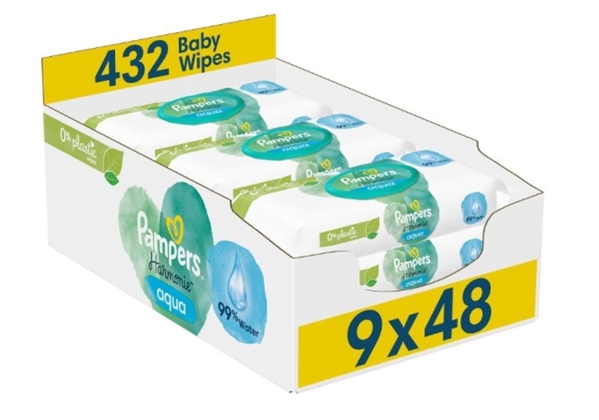 Pampers Harmonie Aqua Vådservietter 0% Plast 9X48 Stk.