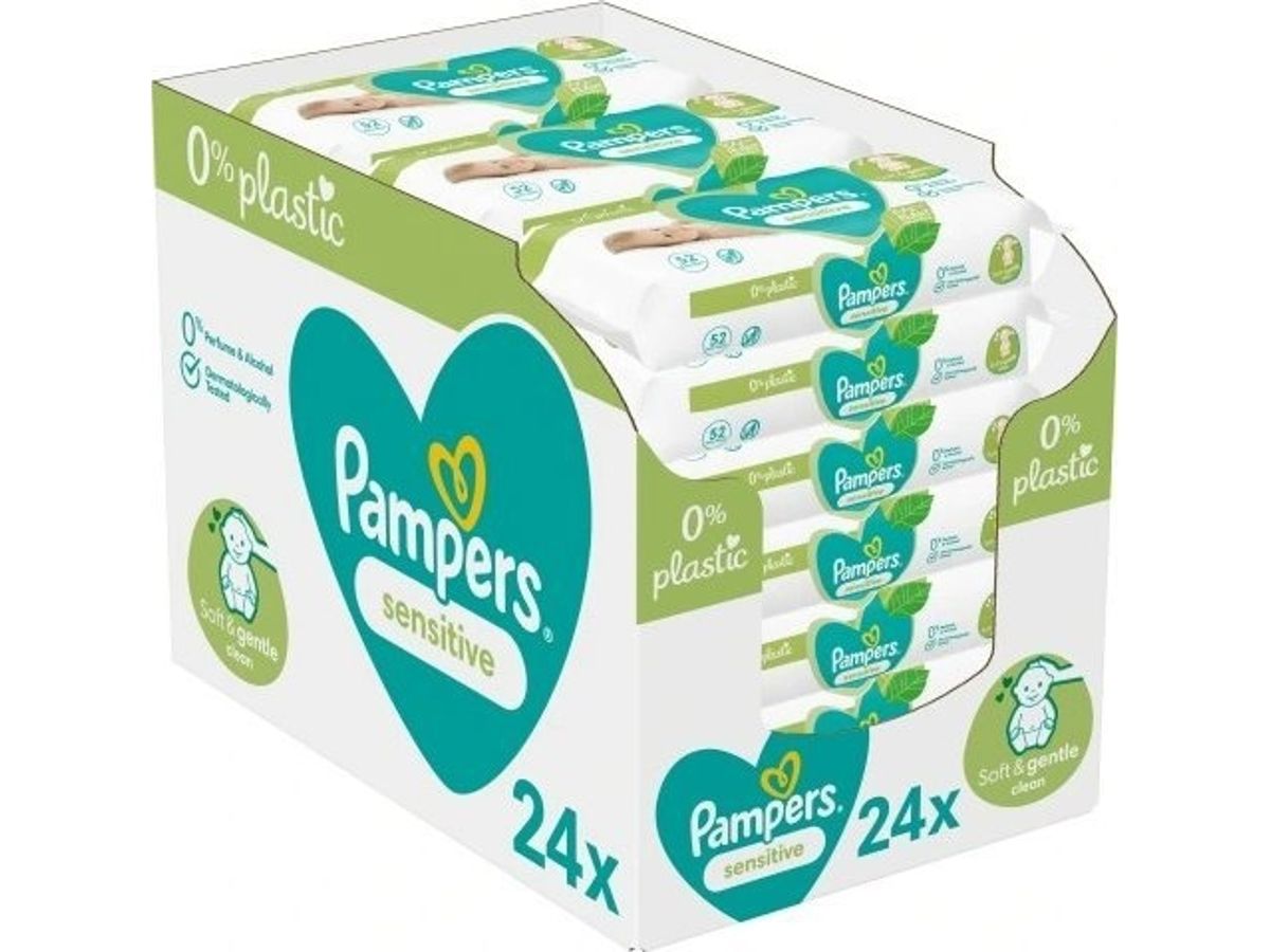 Pampers Pampers Sensitive Plastic Free Serveteles Kudikiams 24 Pakuotes, 1248 Serveteles