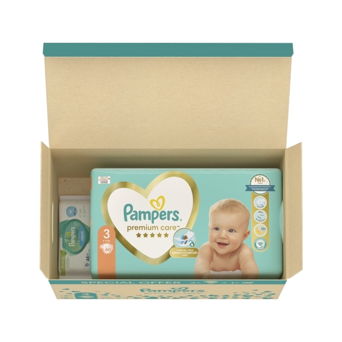 Pampers Premium Care Size 3, 120 Diapers + Aqua Wipes 48Ct, 80768590