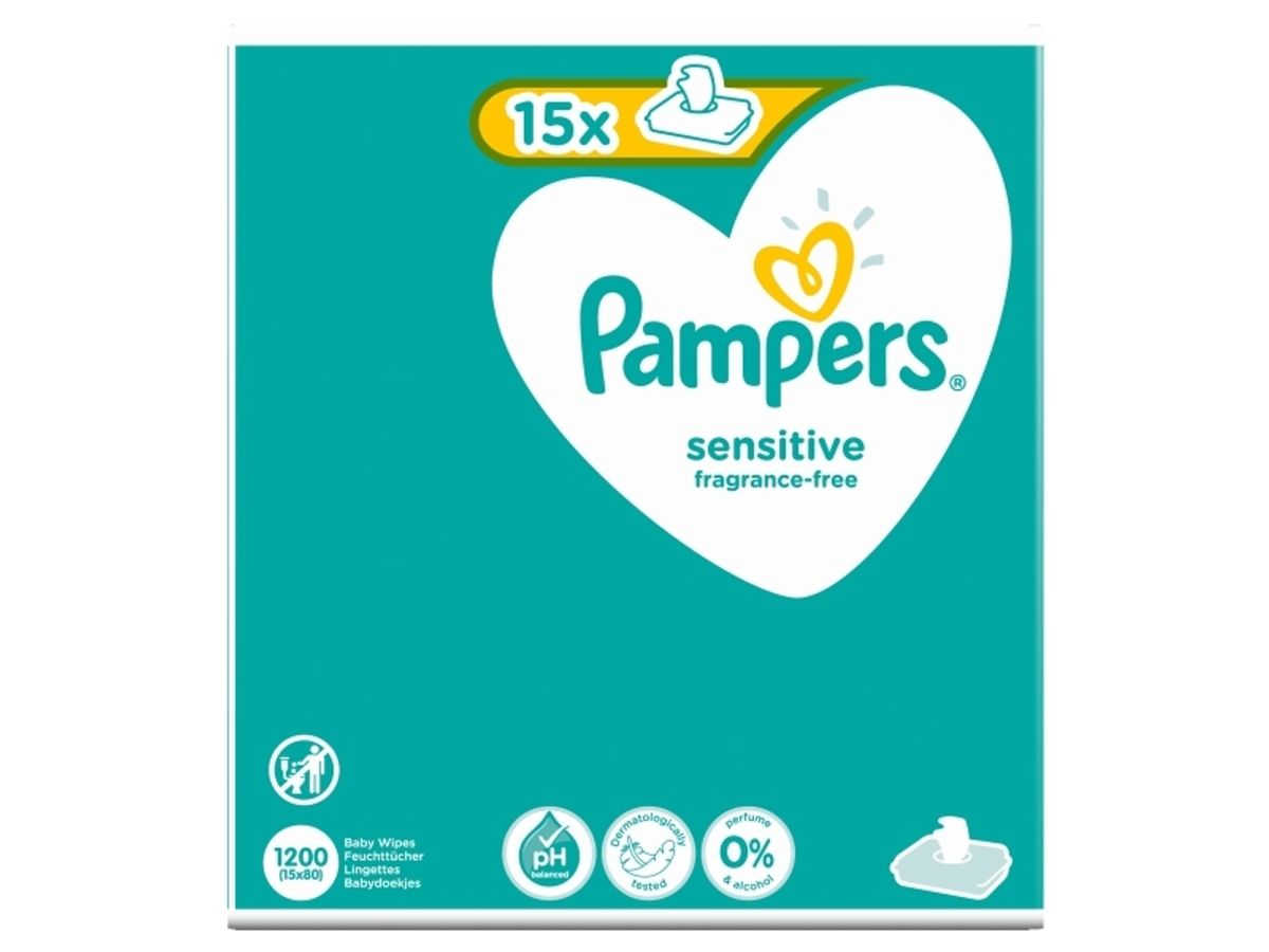 Pampers Sensitive 81687211, Vådservietter Til Baby, Dermatologisk Testet, Allergivenlig, Neutral Ph, Parfumefri