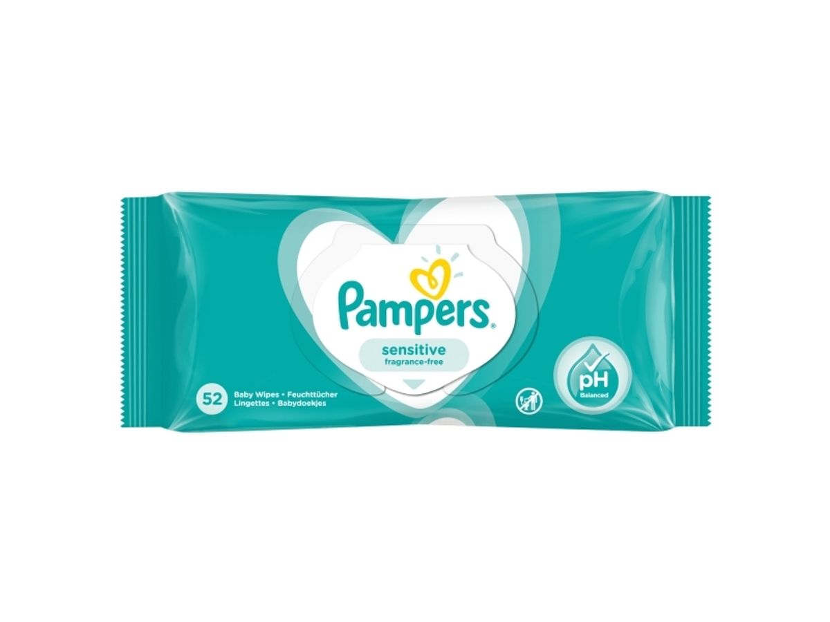 Pampers Sensitive Vådservietter Til Baby, Dermatologisk Testet, Allergivenlig, Neutral Ph, Parfumefri - 52 Stk.