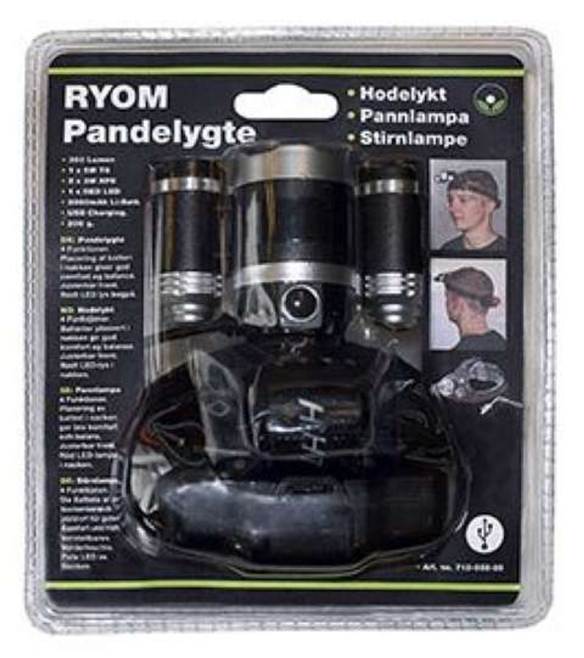 Pandelygte 300 Lumen Genopl. hvid/rød