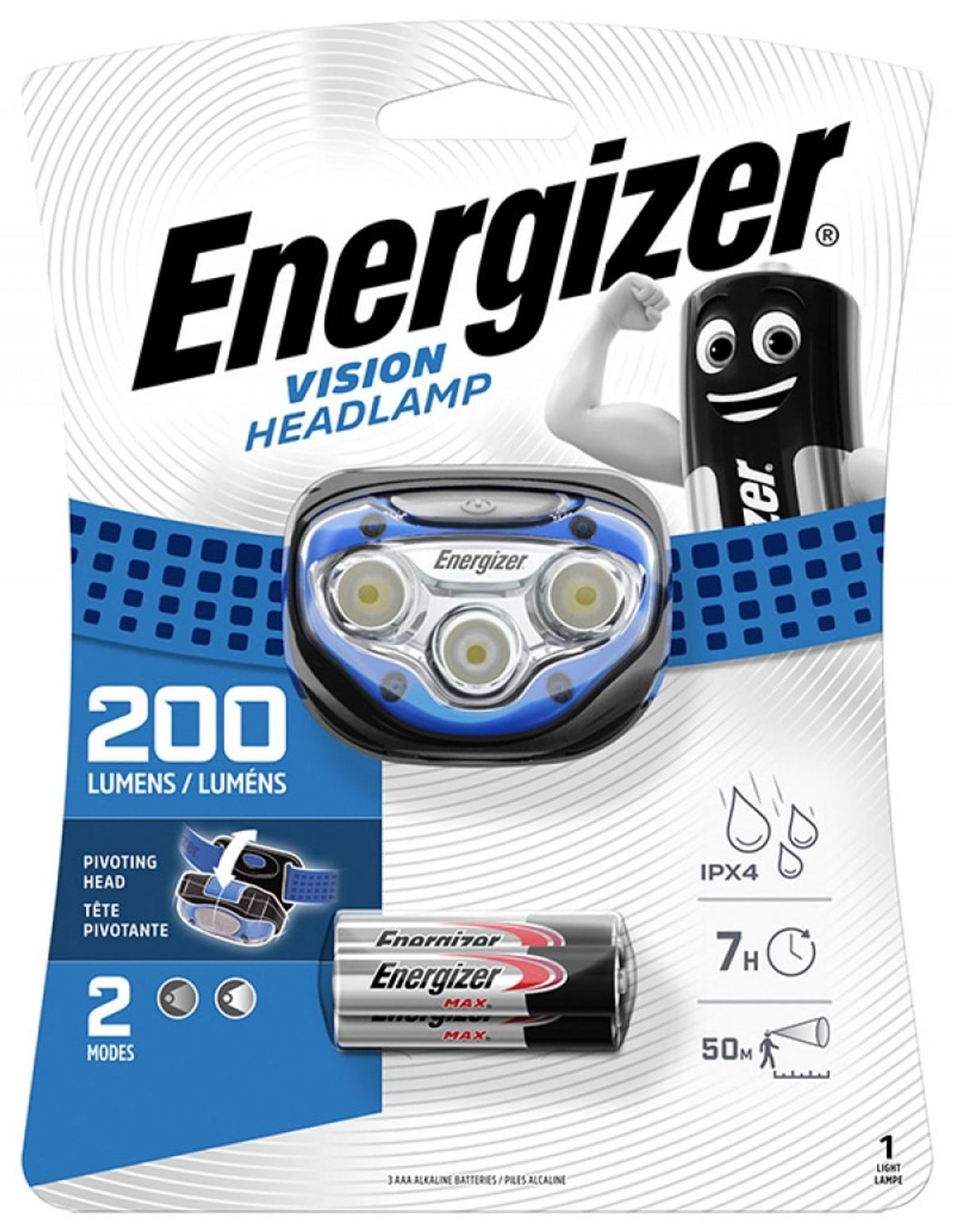 Pandelygte Energizer 6 LED inkl. batterier, sort.