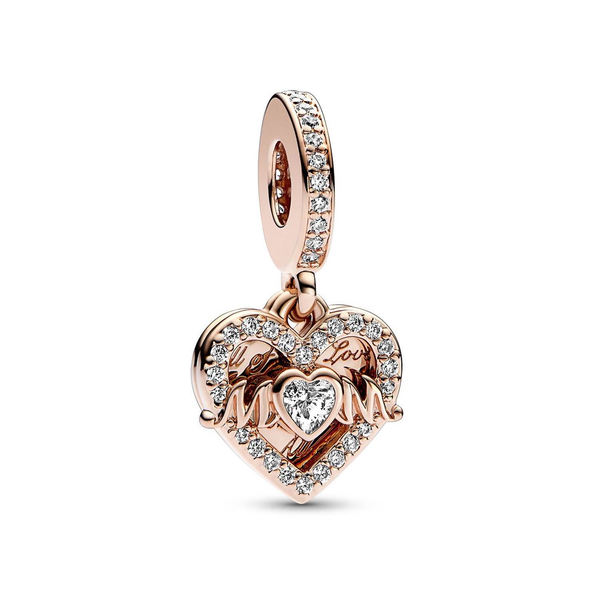 Pandora - Dangle Heart & Mum charm Rosaforgyldt sølv sterlingsølv