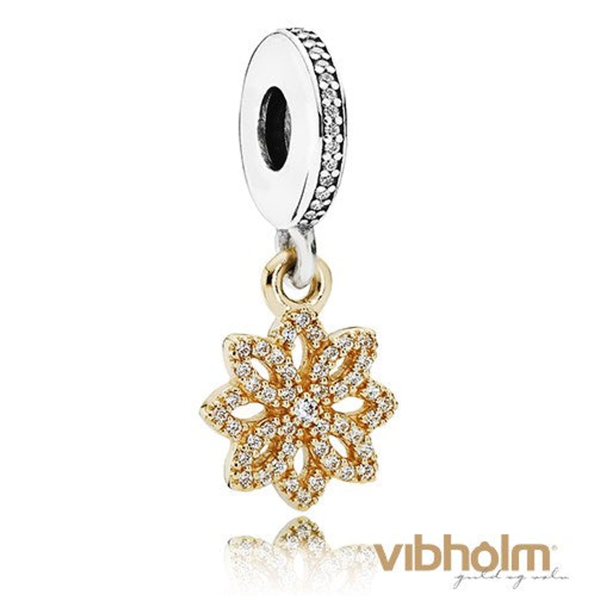 Pandora - Lace Botanique Pendant Charm 14 karat guld og sterlingsølv 791757CZ