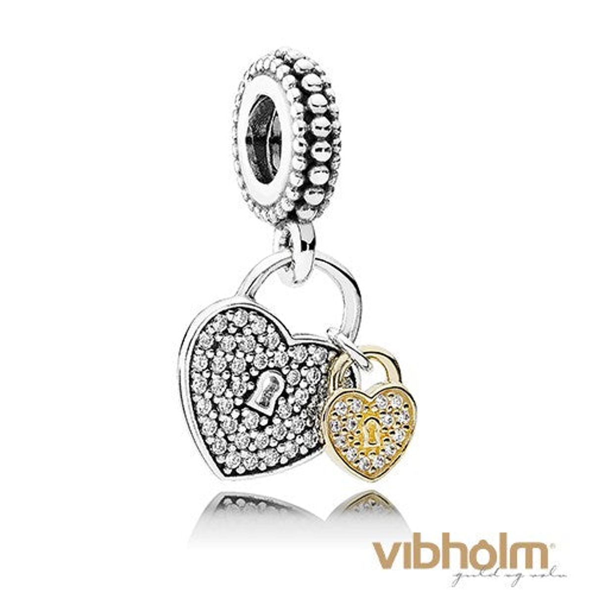 Pandora - Love Locks Pendant Charm sterlingsølv og 14 karat guld 791807CZ