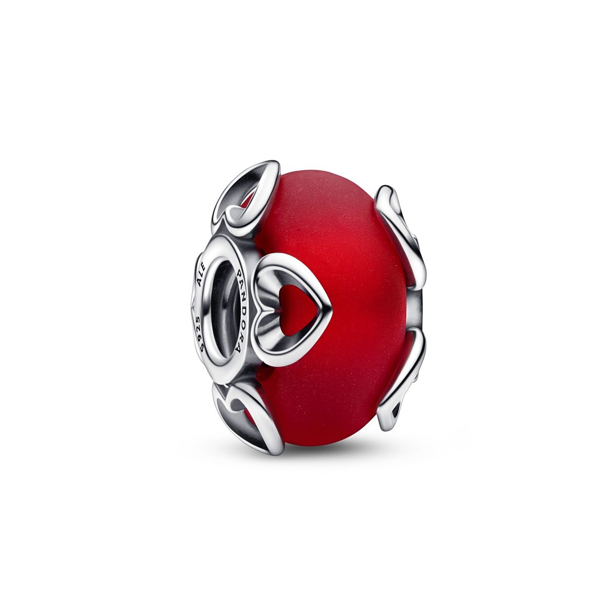 Pandora - Mat rød muranoglas charm med hjerter - 792497