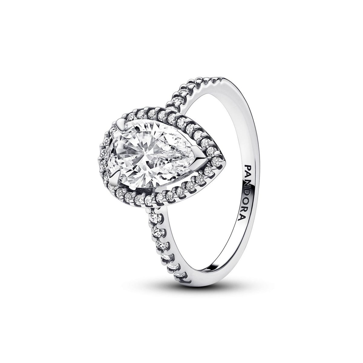 Pandora - Sparkling Pear Halo ring, Large Sølv