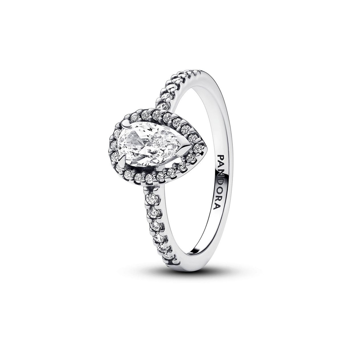 Pandora - Sparkling Pear Halo ring, small Sølv