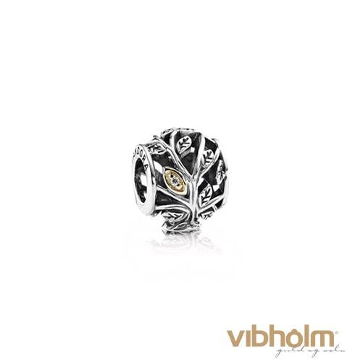 Pandora - Tumbling Leaves Charm sølv/14 karat guld 791205CZ