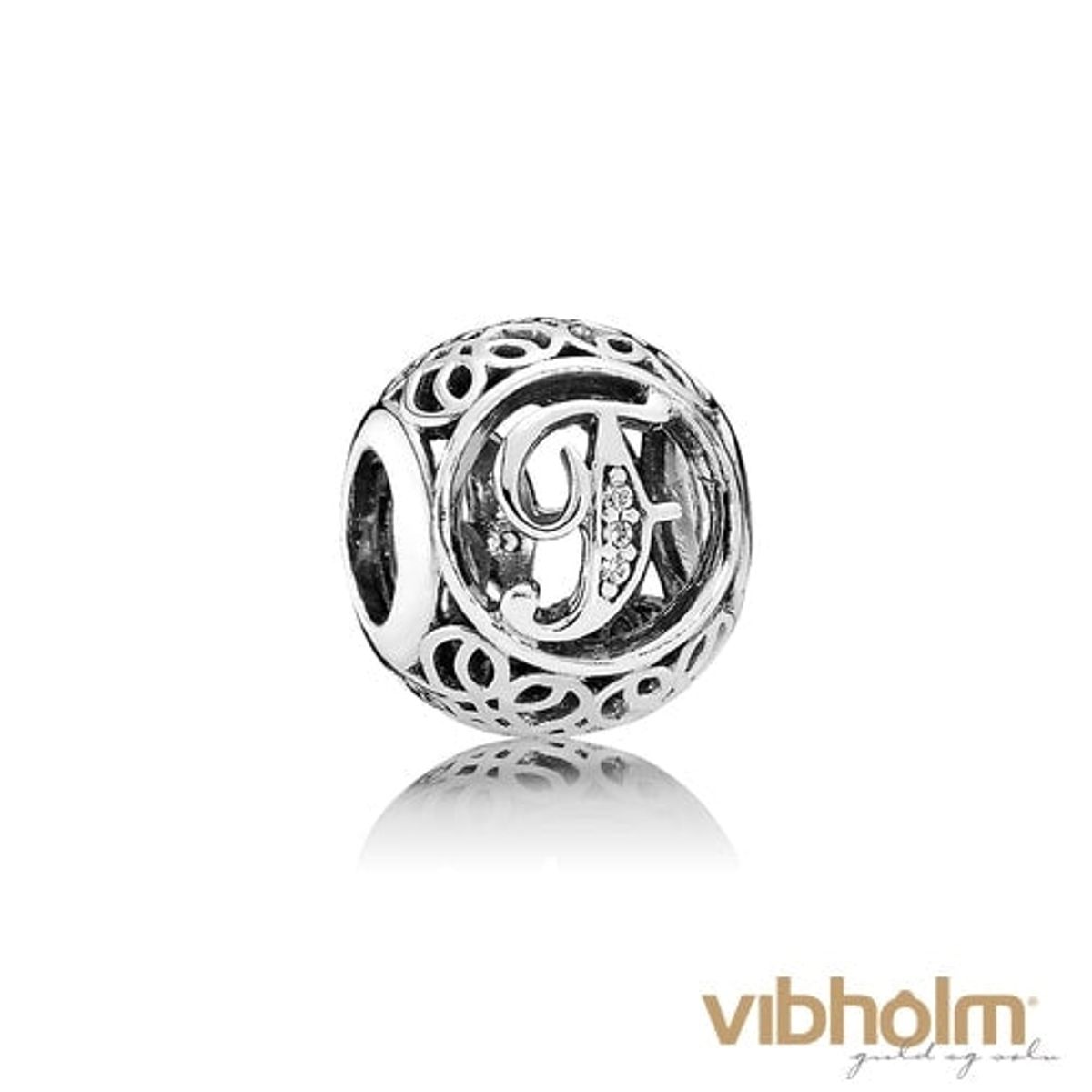 Pandora - Vintage F Charm sterlingsølv 791850CZ