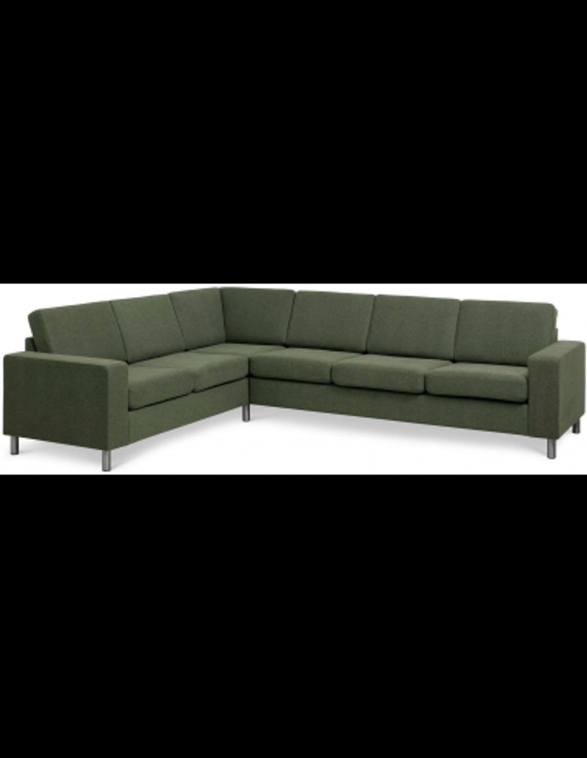 Panset hjørnesofa i polyester B295 x D230 cm - Børstet alugrå/Mosgrøn