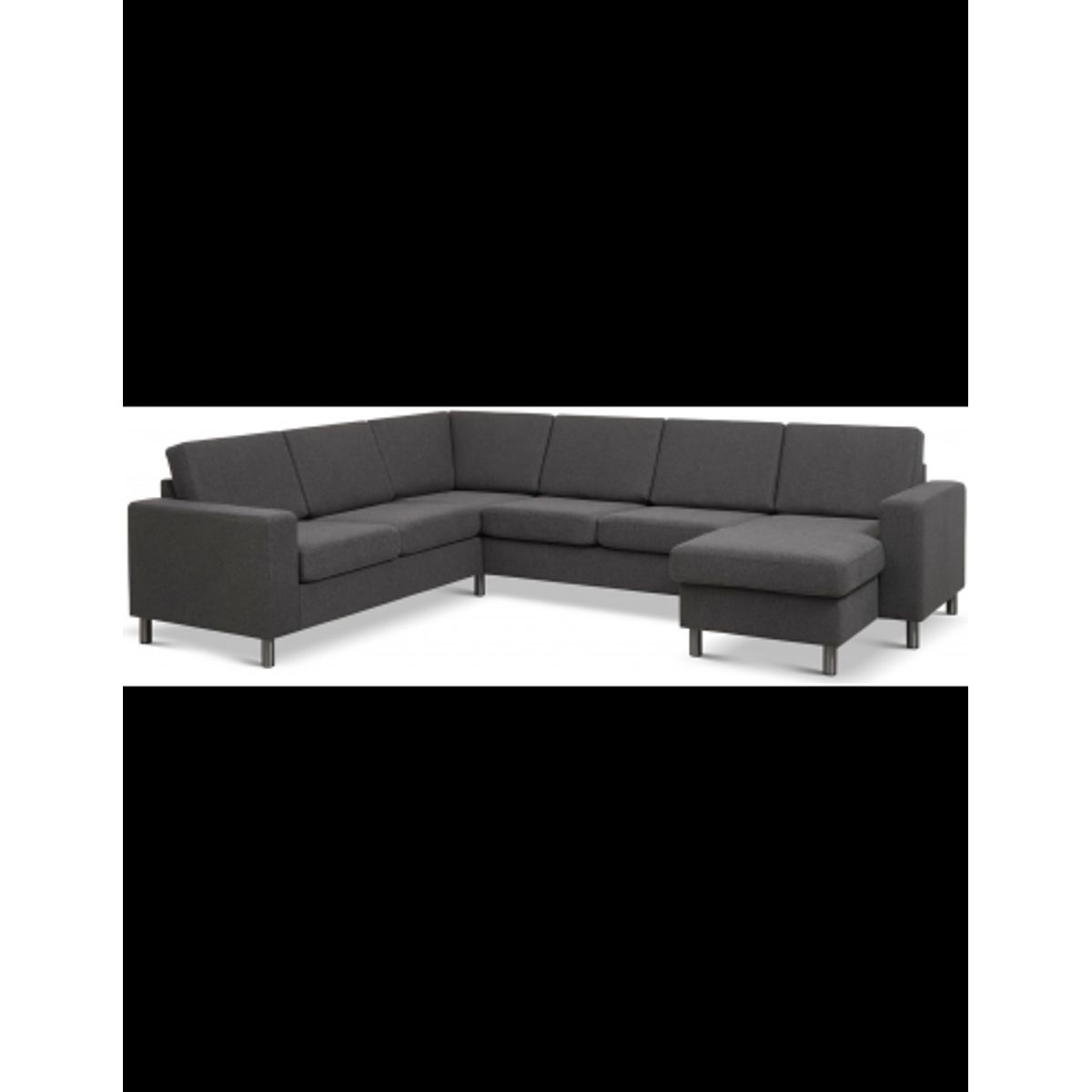 Panset hjørnesofa med chaiselong i polyester B295 x D230 cm - Børstet alugrå/Antracit