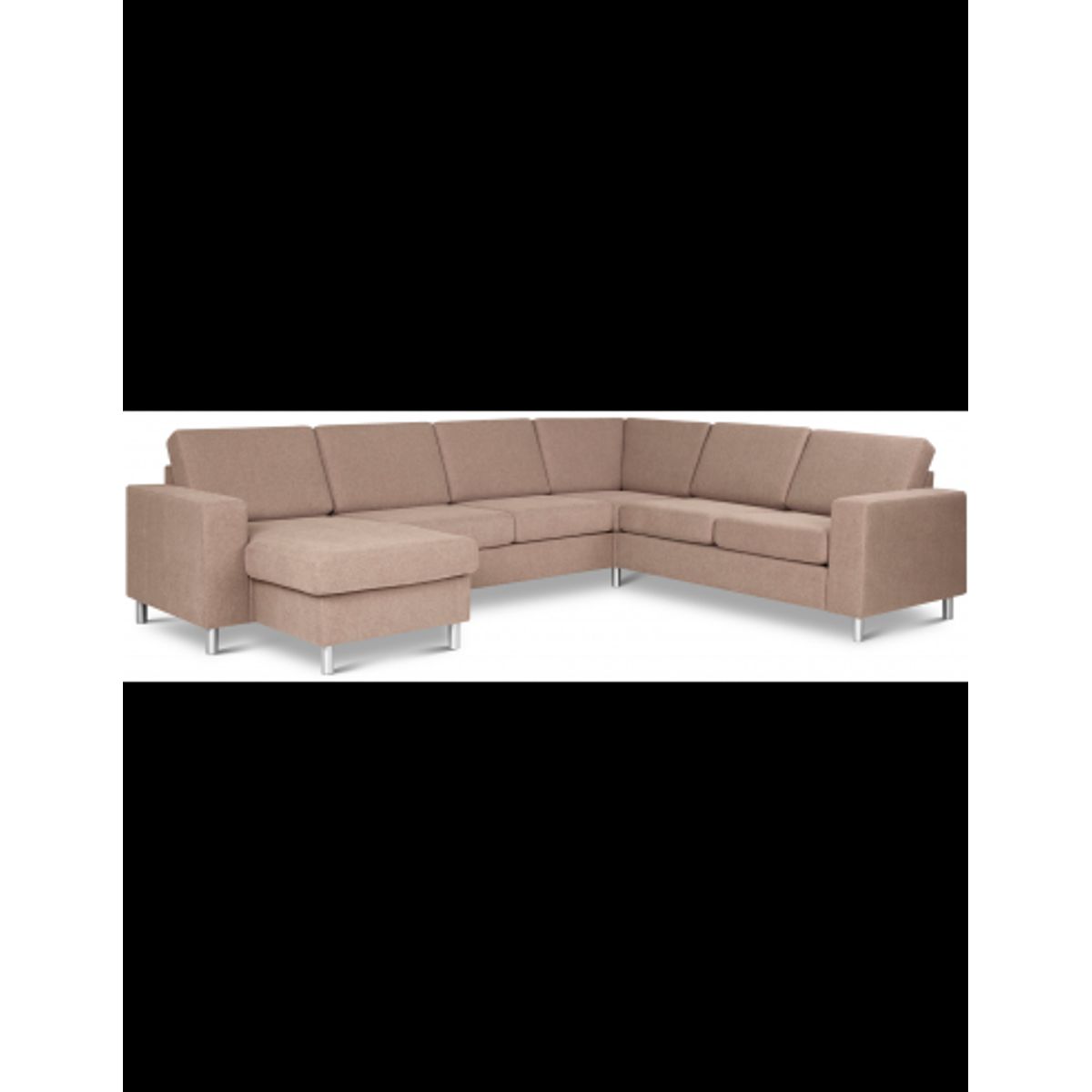 Panset hjørnesofa med chaiselong i polyester B295 x D230 cm - Børstet alugrå/Lysebrun