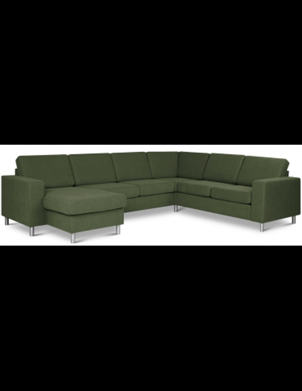 Panset hjørnesofa med chaiselong i polyester B295 x D230 cm - Børstet alugrå/Mosgrøn