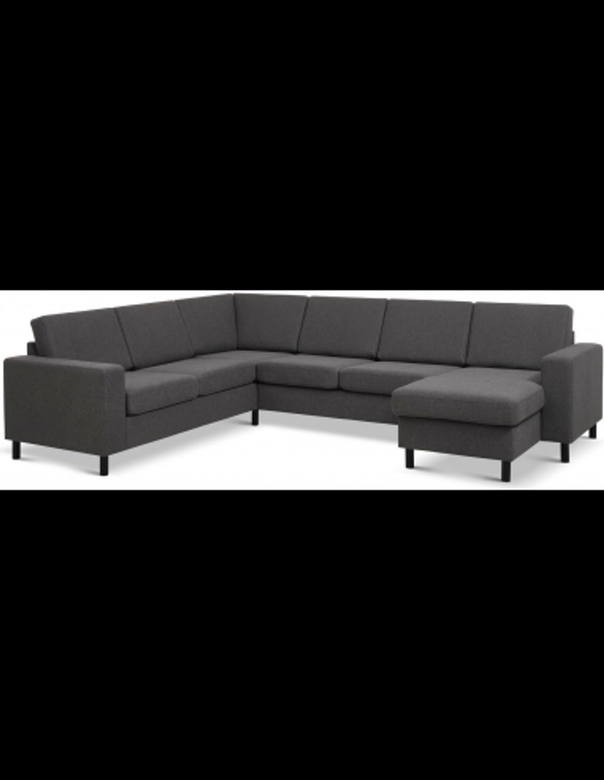 Panset hjørnesofa med chaiselong i polyester B295 x D230 cm - Sort/Antracit