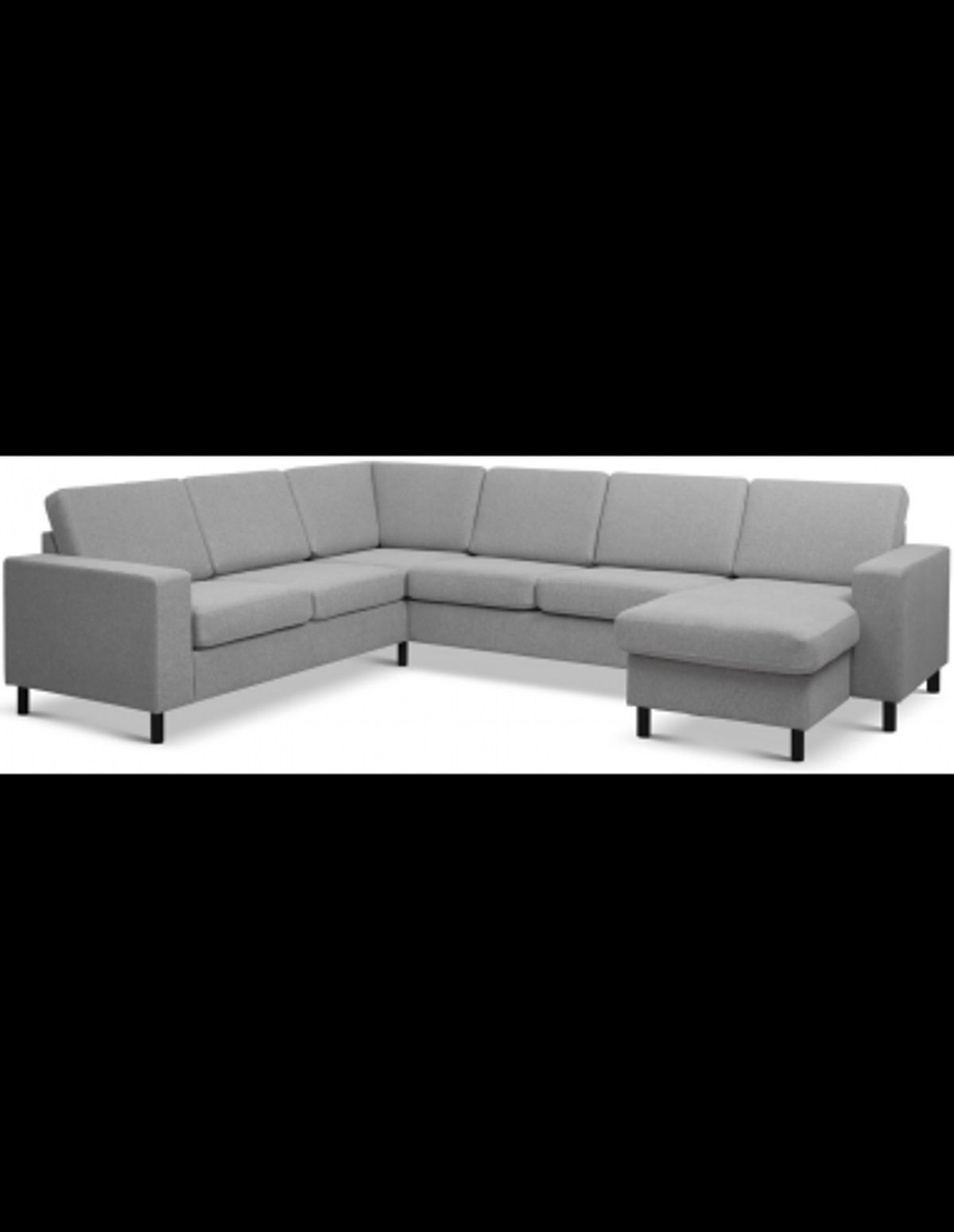 Panset hjørnesofa med chaiselong i polyester B295 x D230 cm - Sort/Grå