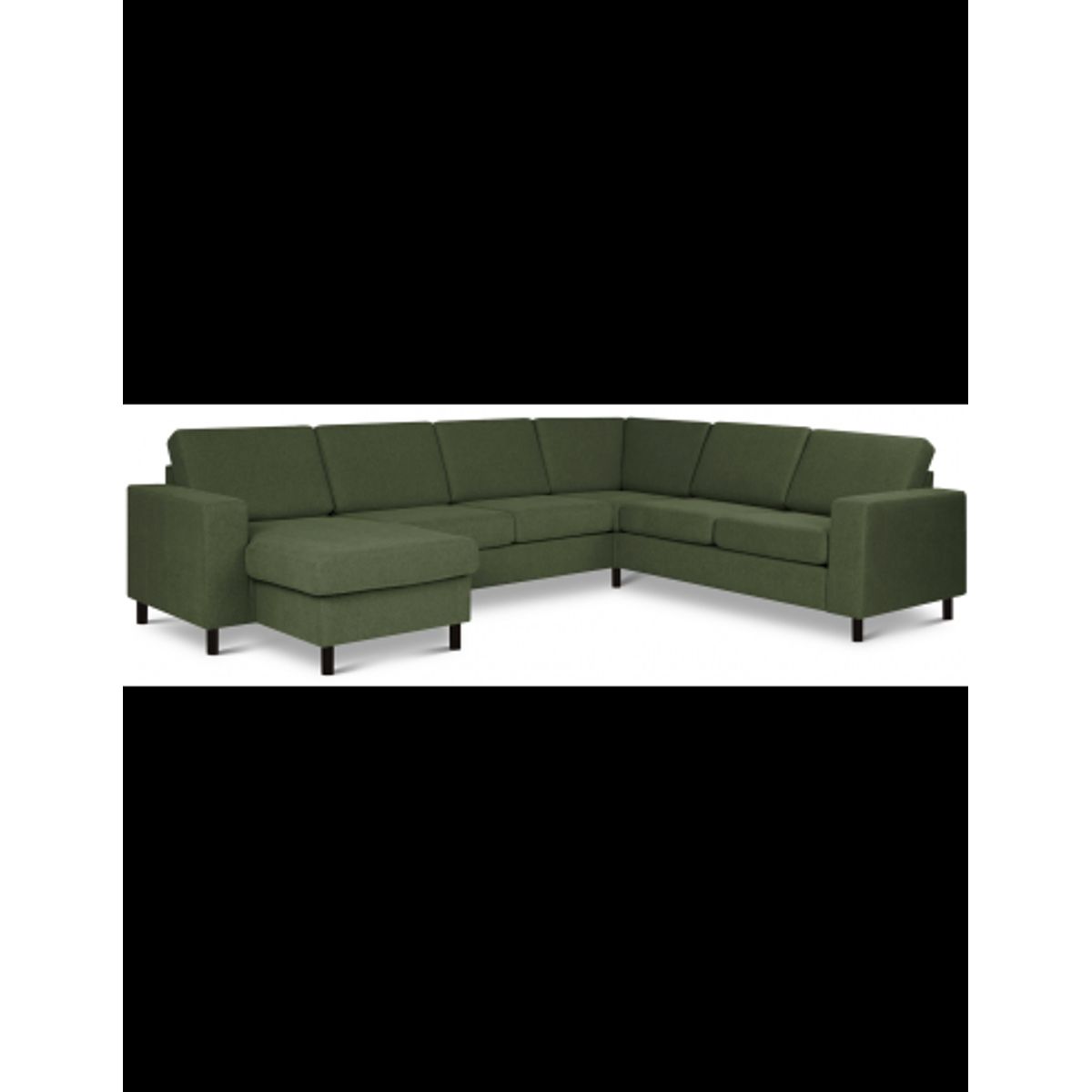 Panset hjørnesofa med chaiselong i polyester B295 x D230 cm - Sort/Mosgrøn