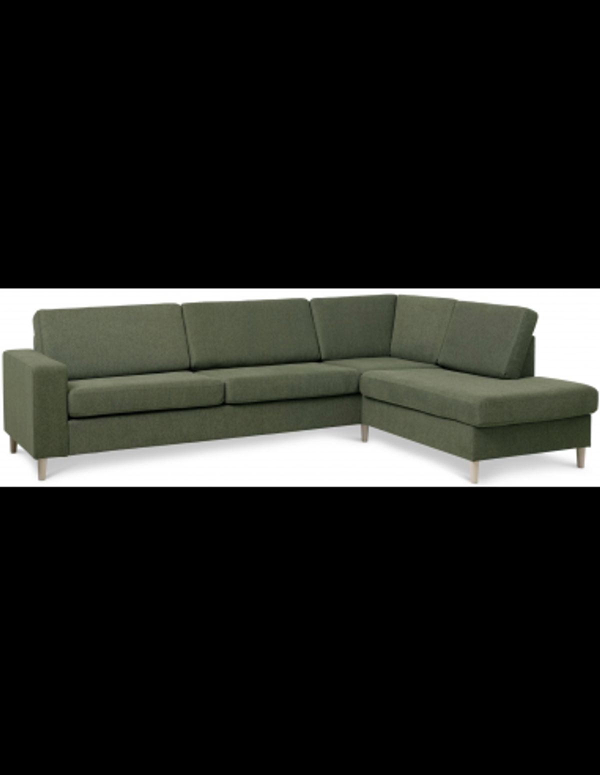 Panset højrevendt chaiselongsofa i polyester B279 x D197 cm - Natur/Mosgrøn