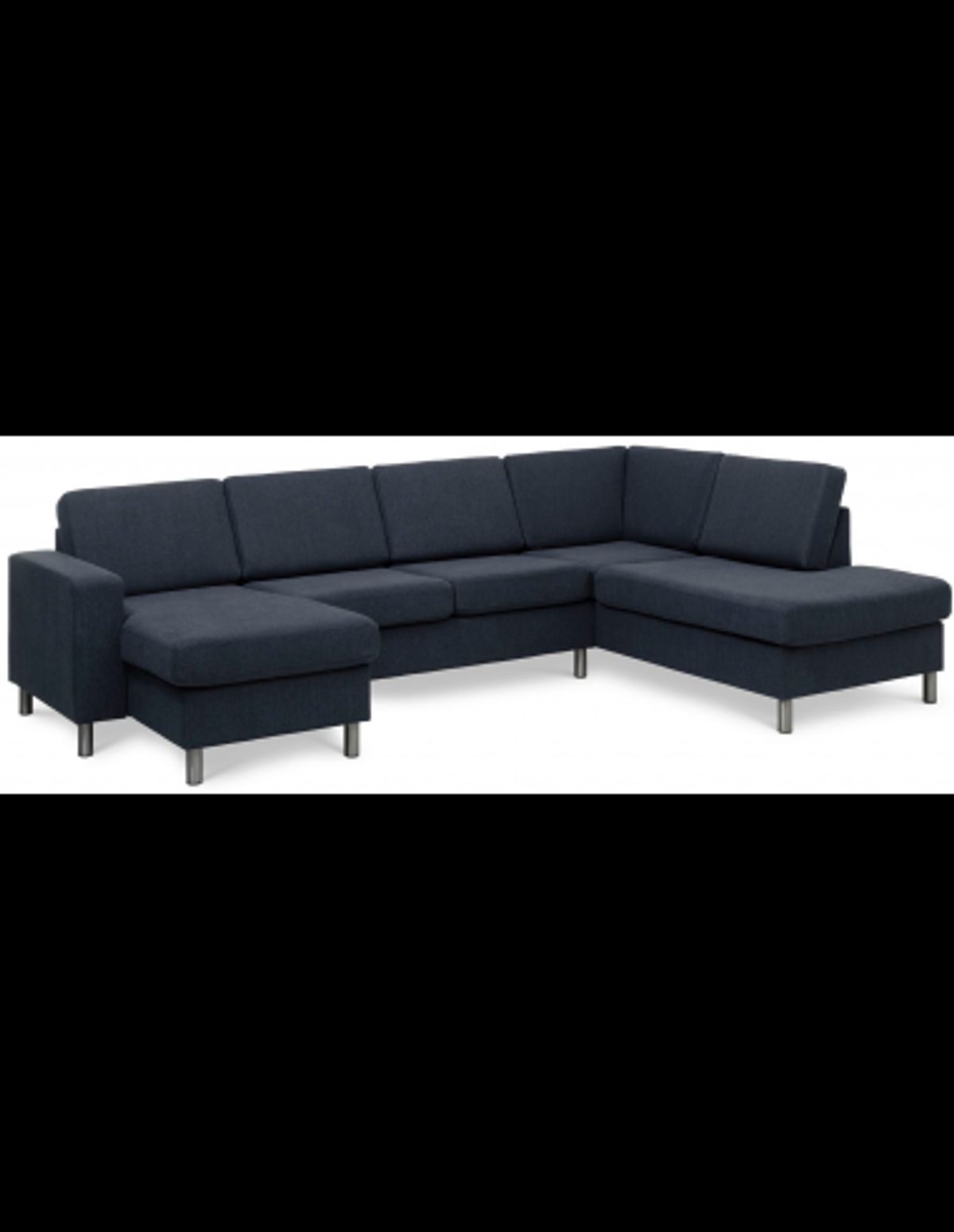 Panset U-sofa i polyester B295 x D197 cm - Børstet alugrå/Blå