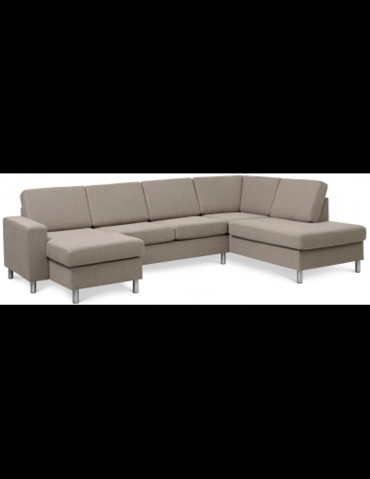 Panset U-sofa i polyester B295 x D197 cm - Børstet alugrå/Lysebrun