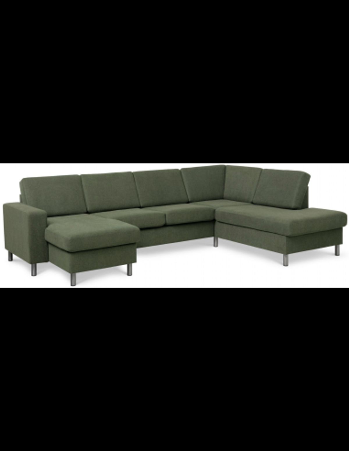 Panset U-sofa i polyester B295 x D197 cm - Børstet alugrå/Mosgrøn