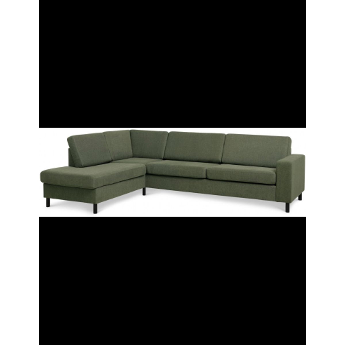 Panset venstrevendt chaiselongsofa i polyester B279 x D197 cm - Sort/Mosgrøn