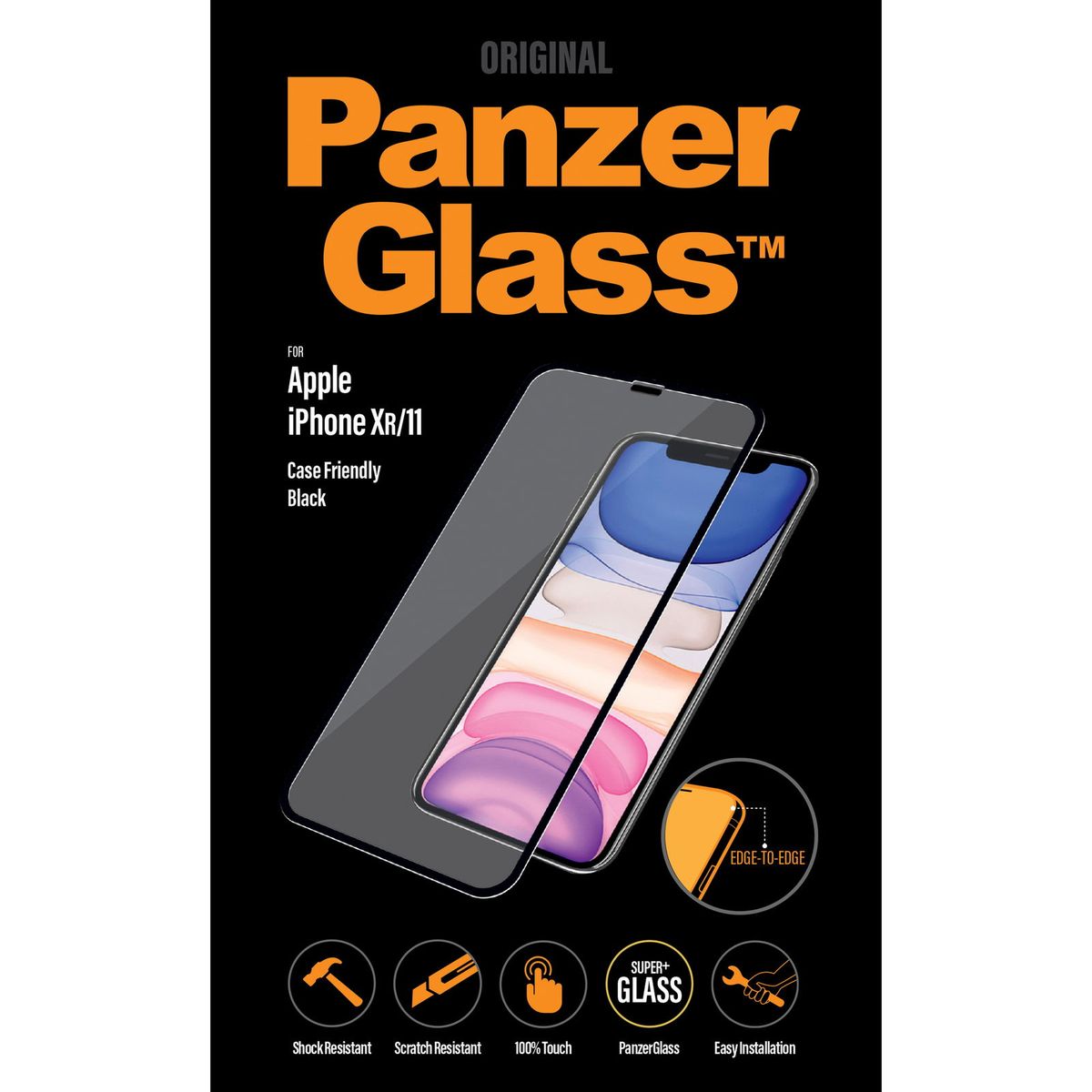 PanzerGlass Case Friendly beskyttelsesglas t/iPhone XR/11 sort;transparent