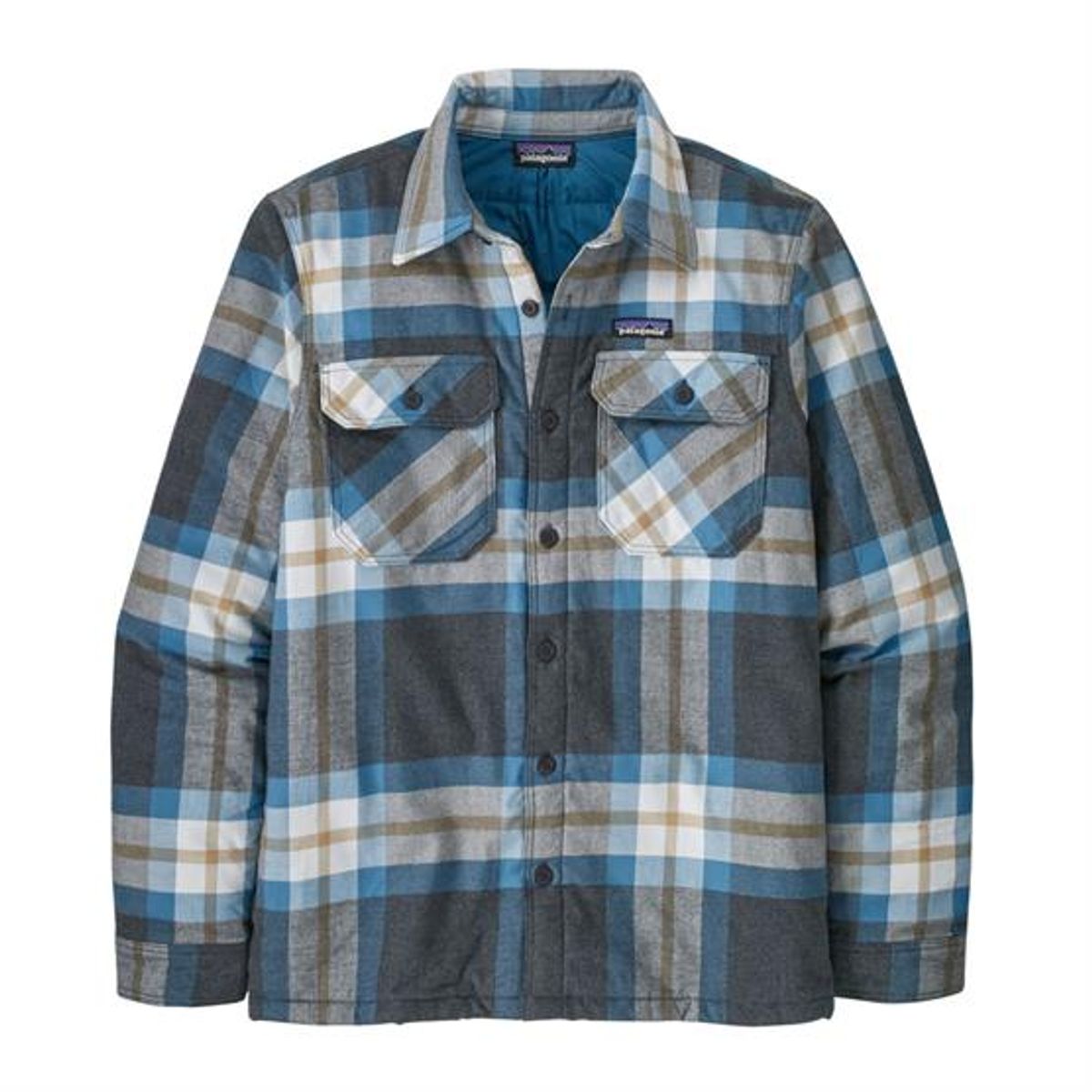 Patagonia Mens Insulated Organic Cotton MW Fjord Flannel Shirt, Forestry / Ink Black