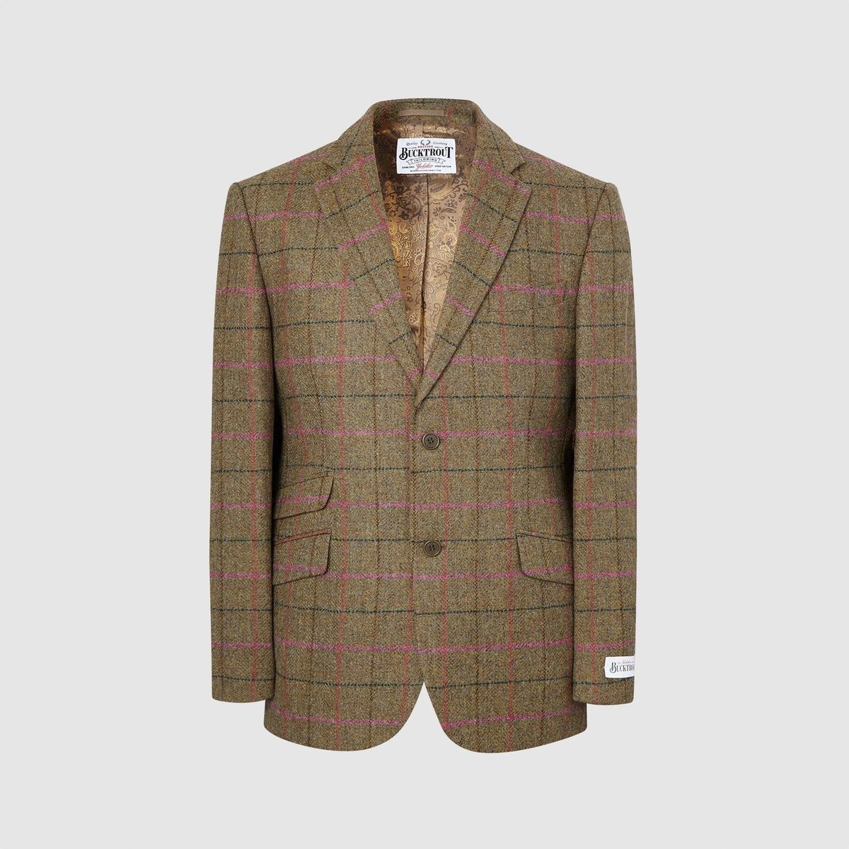 Patrick blazer, gulgrøn m. pink tern, Yorkshire Tweed - 38 UK