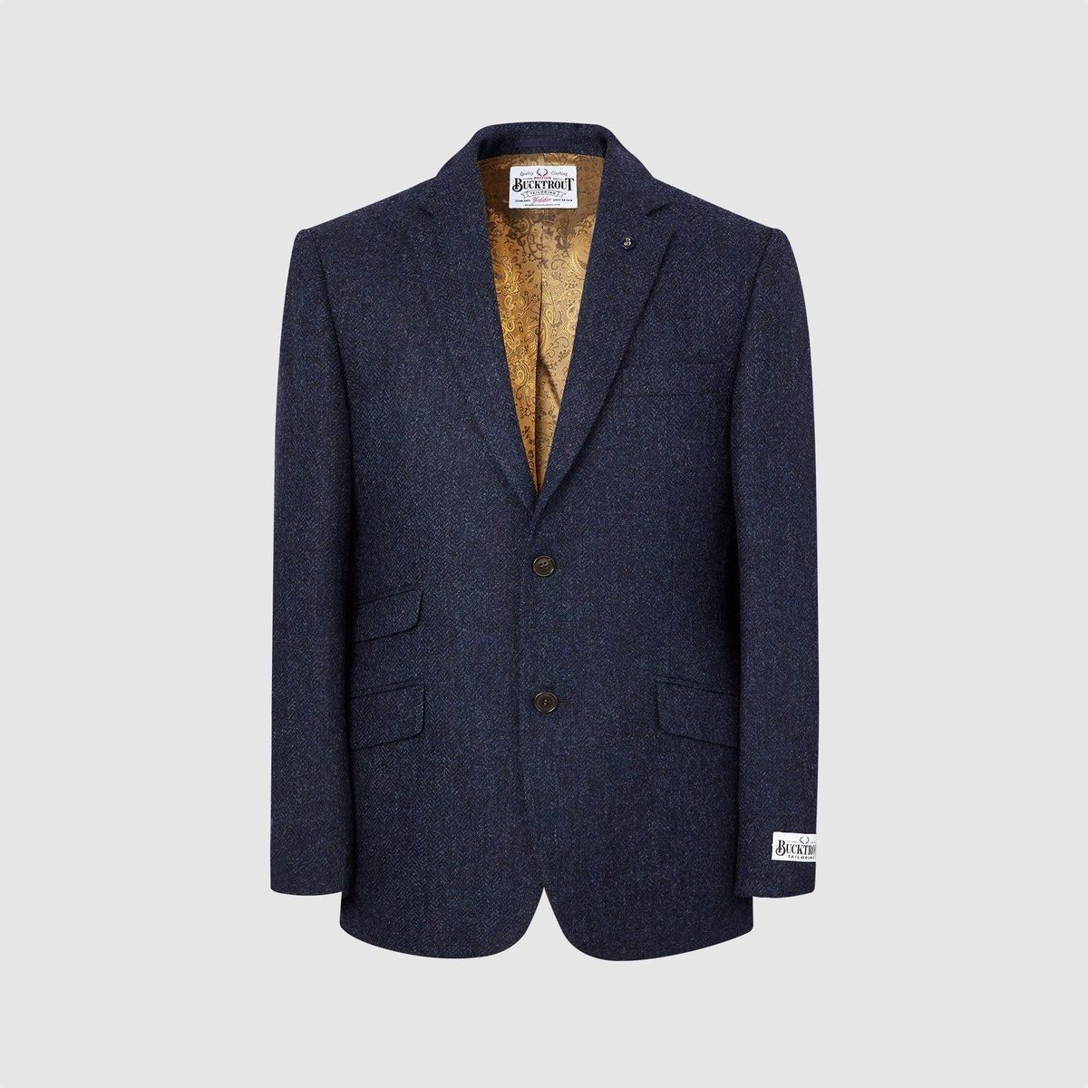 Patrick blazer, navy marineblå herringbone, Yorkshire Tweed - 42