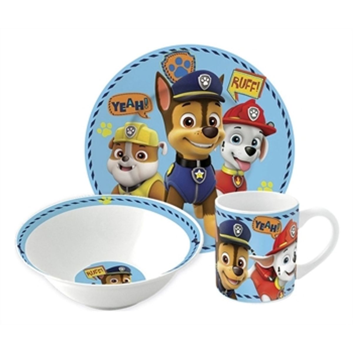 Paw Patrol Børneservice - Spisesæt i 3 dele til børn - Marshall, Chase og Rubble