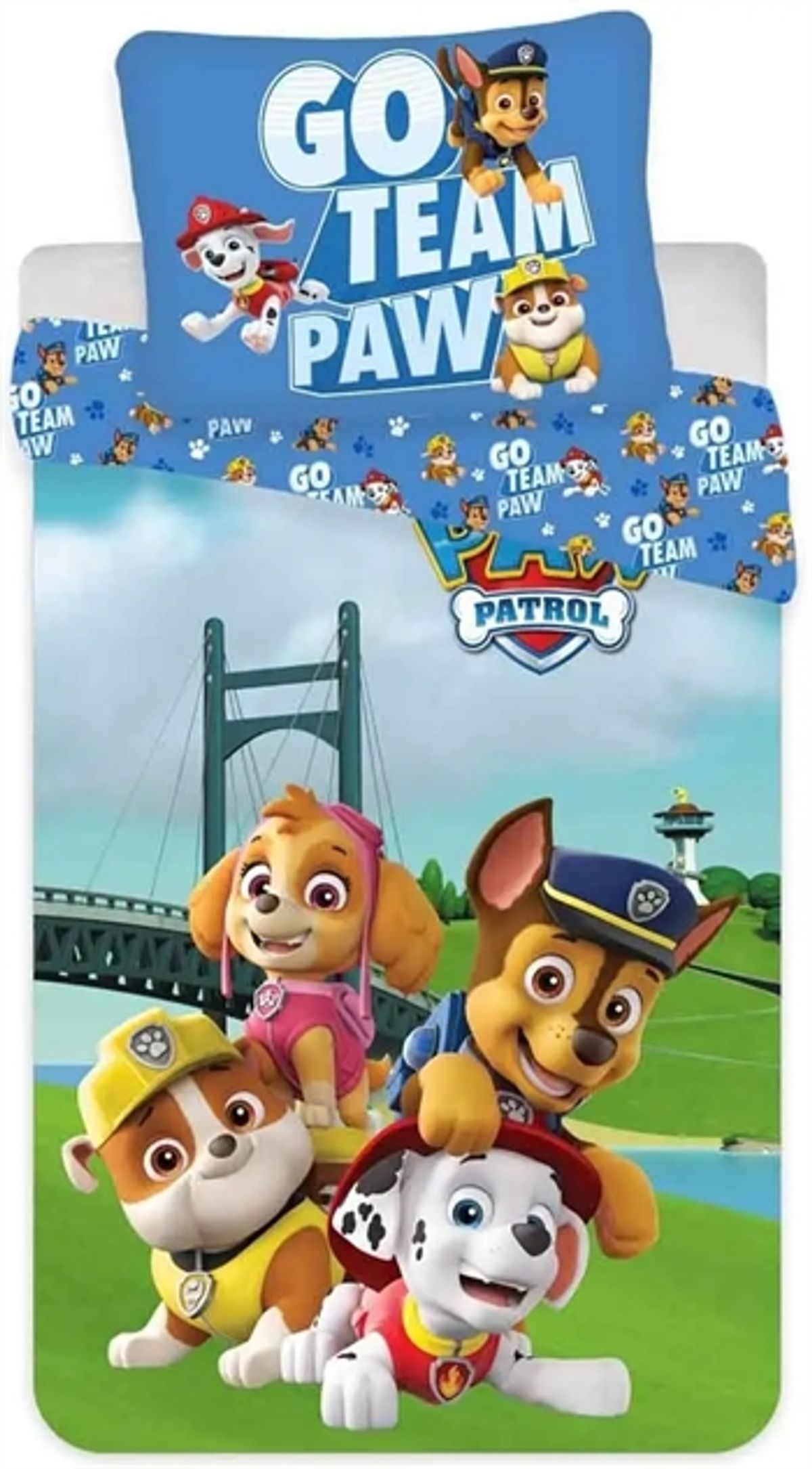 Paw Patrol Juniorsengetøj 100x140 cm - Go team Paw - 2 i 1 design - 100% bomuld