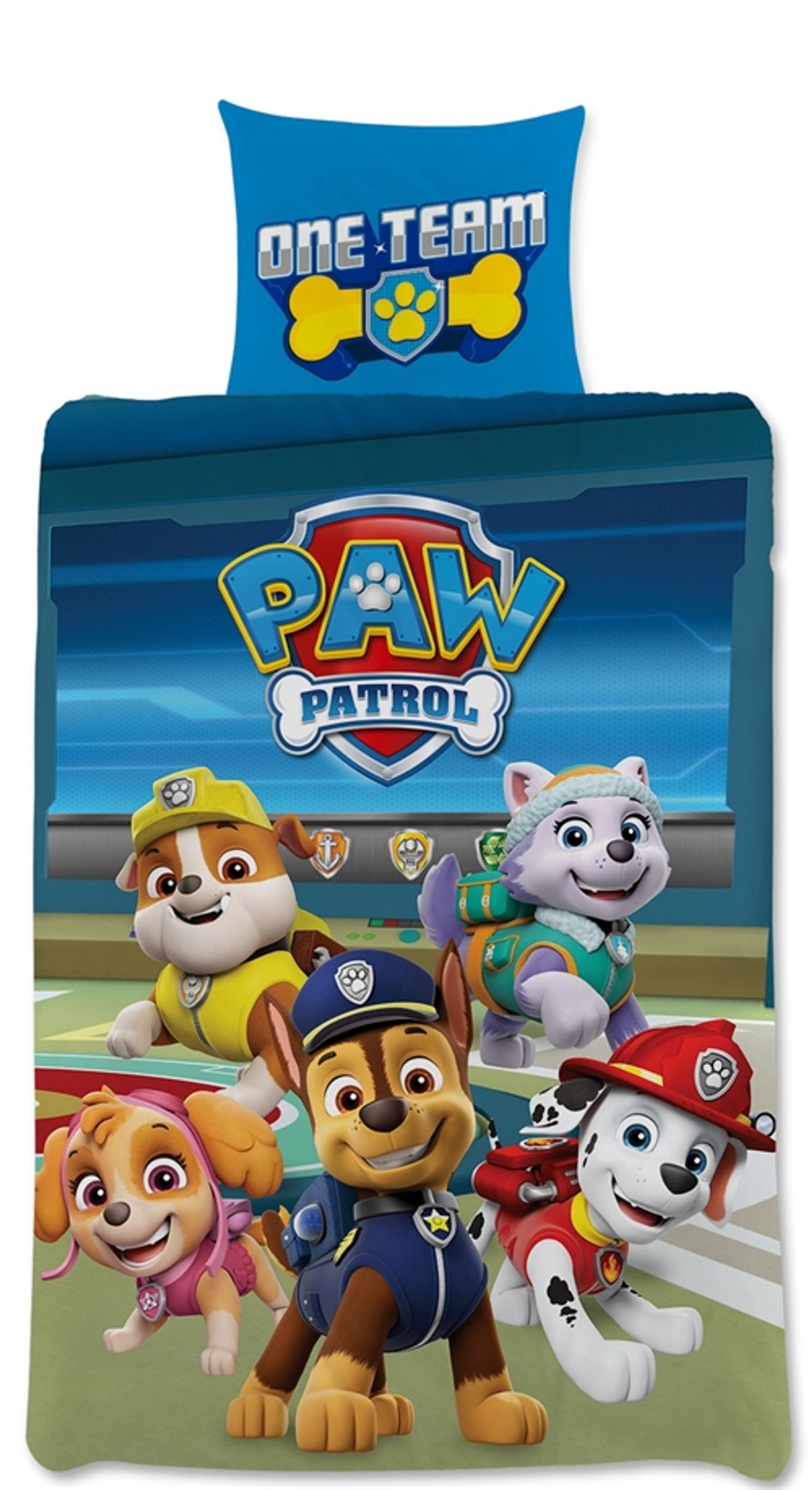 Paw Patrol Juniorsengetøj 100x140 cm - One Team - 2 i 1 design - 100% bomuld