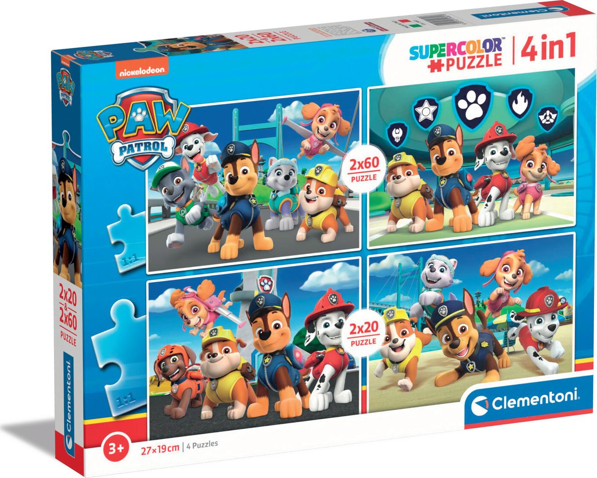 Paw Patrol Puslespil - Super Color - Clementoni - 2x60 + 2x20 Brikker